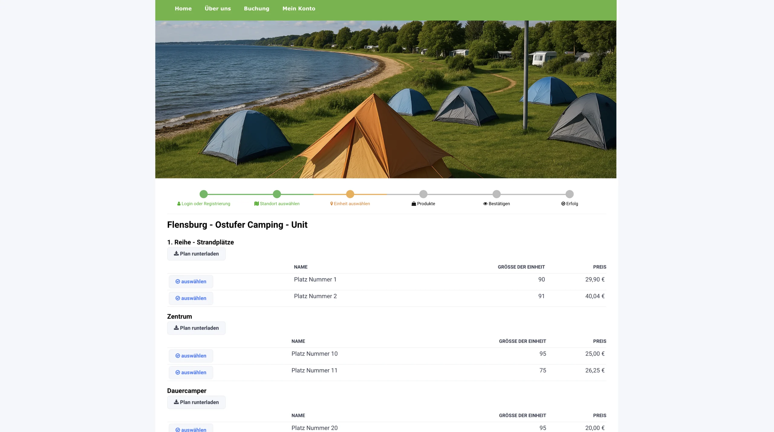 SiteOrg-Kundenportal: Stellplatzbuchung auf einem Campingplatz